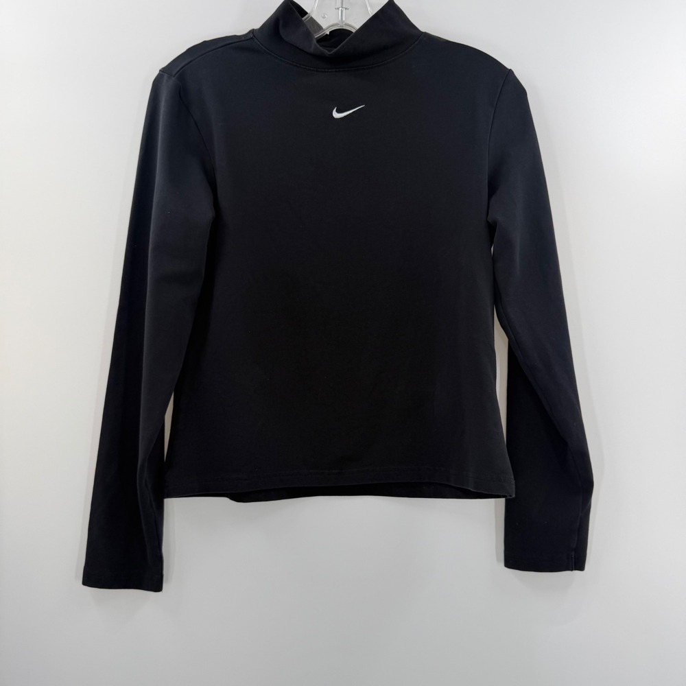 Nike Womens Mock Neck Long Sleeve Top Black Embroidered Swoosh Size Medium